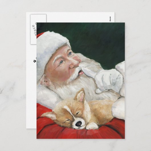 コーギー犬の芸術のクリスマスの郵便はがきが付いているサンタ シーズンポストカード (正面/裏面)