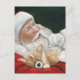 コーギー犬の芸術のクリスマスの郵便はがきが付いているサンタ シーズンポストカード