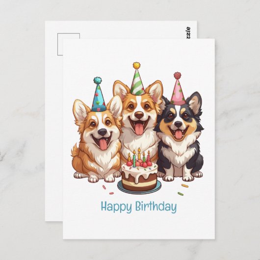 コーギー犬の誕生日おめでとう ポストカード (正面/裏面)