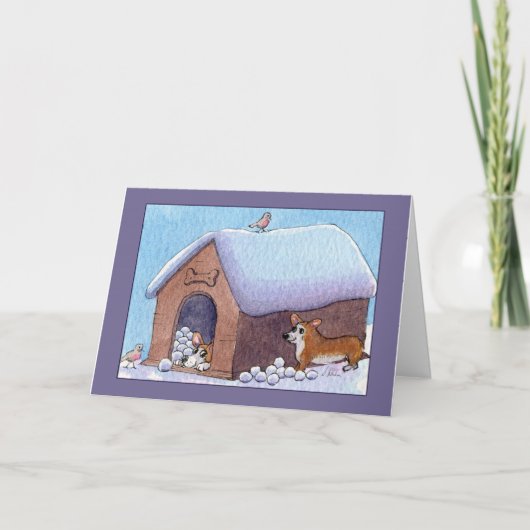 コーギー犬の雪玉の驚き! ブランク カード (正面)