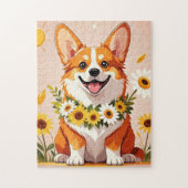 コーギー犬ひまわりの王冠壁画アートデコレーション ジグソーパズル (縦)