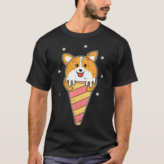 コーギー犬アイスクリームコーン溶けるかわいいペットハロウィン Tシャツ (正面)