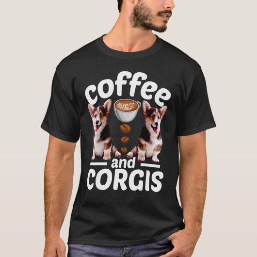 コーギー犬コーヒーとコーギー Tシャツ (正面)