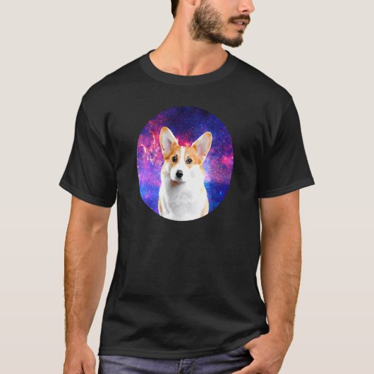 コーギー犬ブルーネビュラ宇宙かわいいペット Tシャツ (正面)