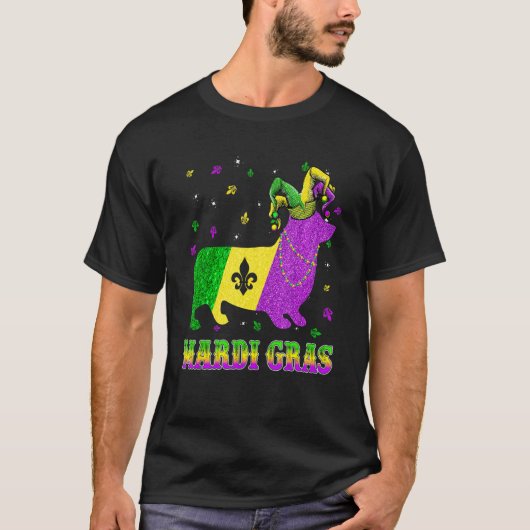 コーギー犬マルディグラカーニバル道化師ビーズ Tシャツ (正面)