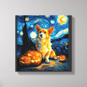 コーギー犬愛好家のためのゴッホの星空の絵 キャンバスプリント