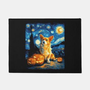 コーギー犬愛好家のためのゴッホの星空の絵 ドアマット