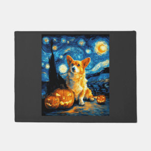コーギー犬愛好家のためのゴッホの星空の絵 ドアマット