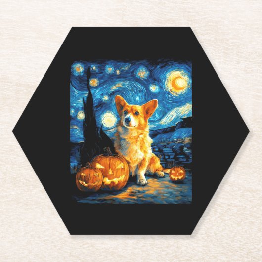 コーギー犬愛好家のためのゴッホの星空の絵 ペーパーコースター (正面)