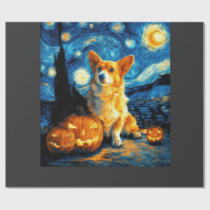 コーギー犬愛好家のためのゴッホの星空の絵 ラッピングペーパー