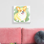 コーギー犬 | かわいい犬の種類の水彩画 キャンバスプリント (インサイチュ (リビング))