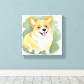 コーギー犬 | かわいい犬の種類の水彩画 キャンバスプリント (インサイチュ (ウッドフロア))