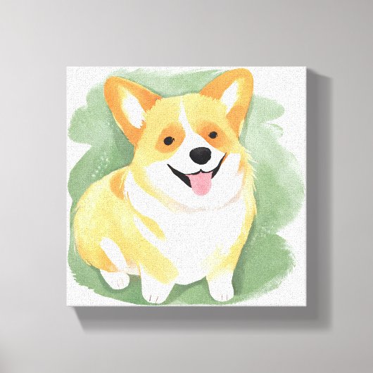 コーギー犬 | かわいい犬の種類の水彩画 キャンバスプリント (正面)