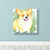 コーギー犬 | かわいい犬の種類の水彩画 キャンバスプリント (インサイチュ (ウッドフロア))