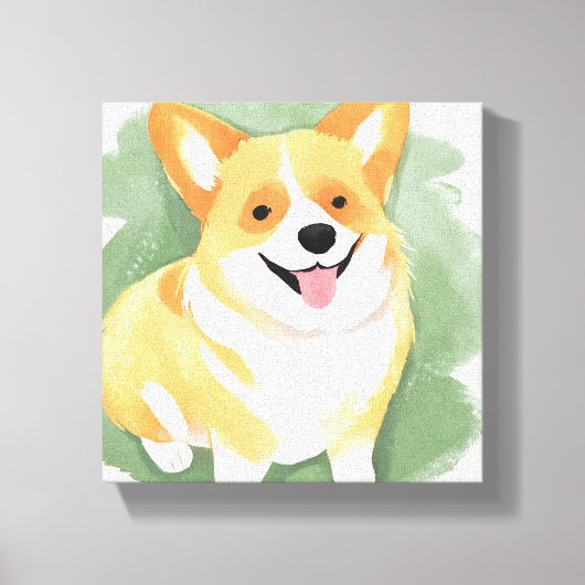 コーギー犬 | かわいい犬の種類の水彩画 キャンバスプリント (正面)