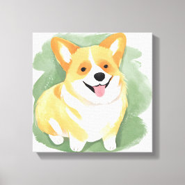 コーギー犬 | かわいい犬の種類の水彩画 キャンバスプリント