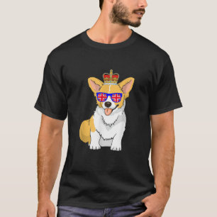 コーギー犬 エリザベス二世 サングラス 英国Cr Tシャツ