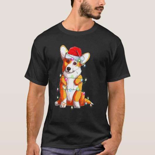 コーギー犬 クリスマスイルミネーション サンタコーギー Xmas Tシャツ (正面)