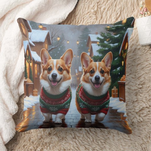 コーギー犬 クリスマス スノー ホリデー クッション (ブランケット)