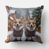 コーギー犬 クリスマス スノー ホリデー クッション (正面)