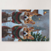 コーギー犬 クリスマス 雪 冬の休日 ジグソーパズル (横)