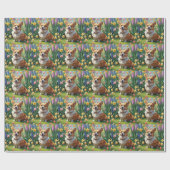 コーギー犬 春の花の絵画 ラッピングペーパー (フラット)