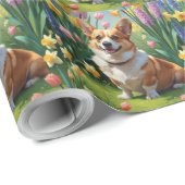 コーギー犬 春の花の絵画 ラッピングペーパー (ロールコーナー)