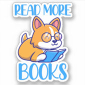 コーギー犬 読書 ステッカー シール (正面)