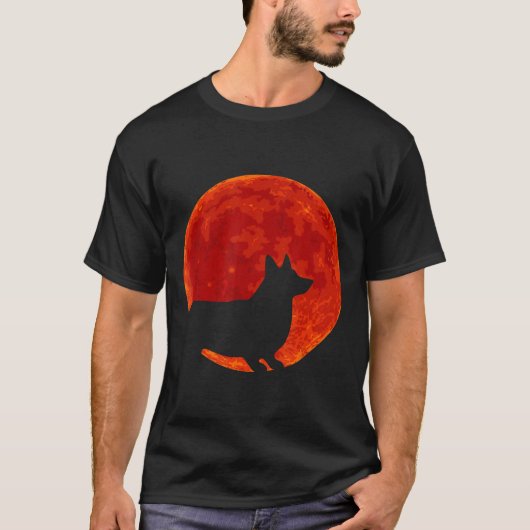 コーギー犬 赤い月 ハロウィン Tシャツ (正面)