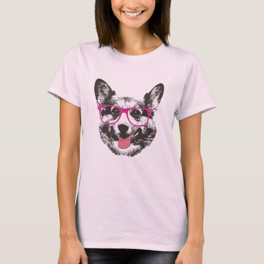 コーギー真面目な犬のヒップスター Tシャツ (正面)
