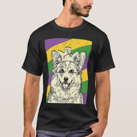 コーギー道化師 マルディグラの愛犬のママやパパ Tシャツ (正面)