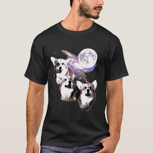 コーギー3匹満月オオカミパロディ S Tシャツ (正面)
