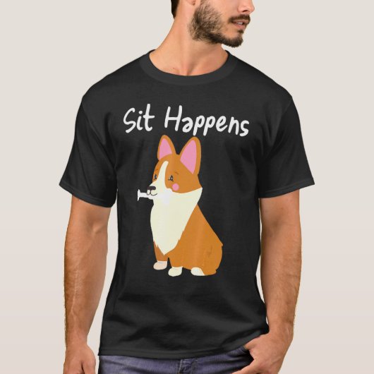コーギー かわいい 子犬 犬の骨 お座り Tシャツ (正面)