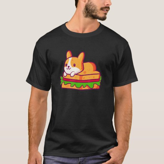 コーギー かわいい 犬 サンドイッチ Tシャツ (正面)