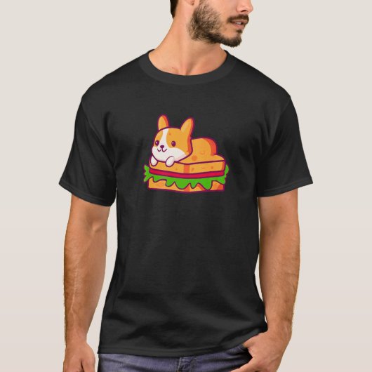 コーギー かわいい 犬 サンドイッチ Tシャツ (正面)