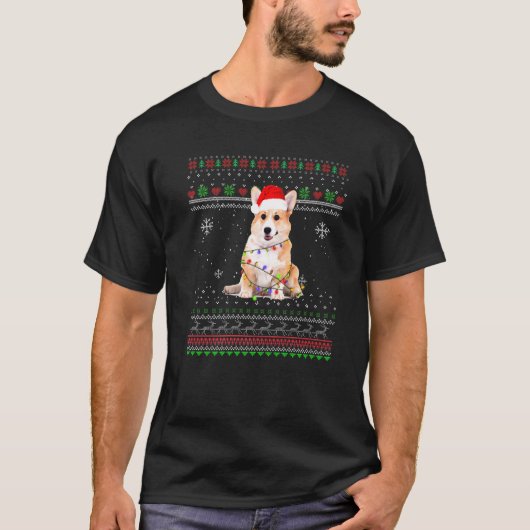 コーギー・イルミネーション・クリスマスパジャマ・Xmasセーター Tシャツ (正面)
