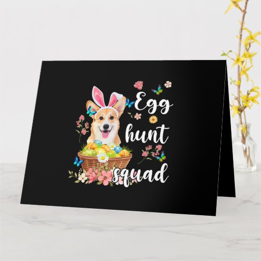 コーギー イースター デー カラフル たまご ハント チーム カード (黄色い花)