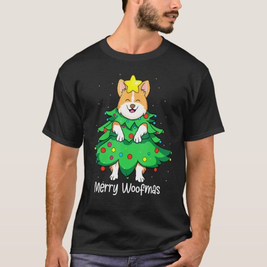 コーギー クリスマスツリー オーナメント 犬 お母さん お父さん Tシャツ (正面)