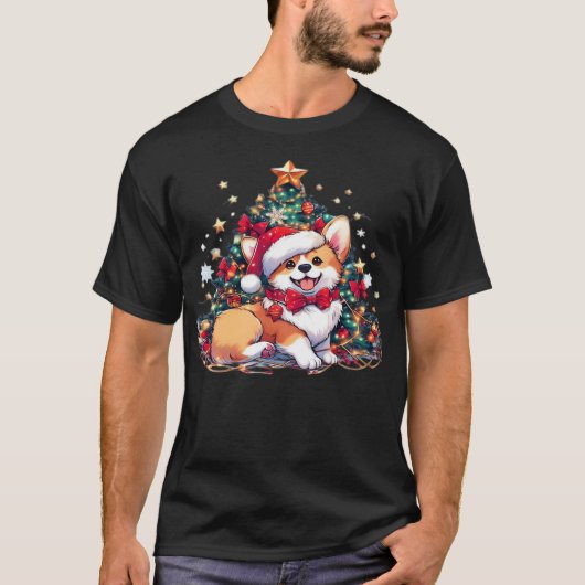 コーギー クリスマスツリー オーバーサイズ Tシャツ (正面)