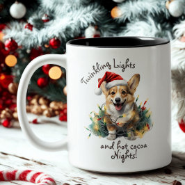 コーギー クリスマスマグカップ – キラキラのイルミネーションとココア ツートーンマグカップ