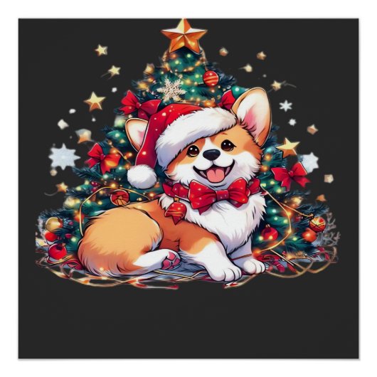 コーギー クリスマス ツリー オーバーサイズ T シャツ ポスター (正面)