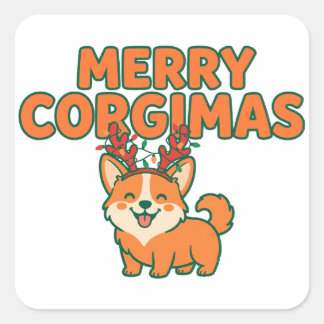 コーギー・クリスマス メリー・コーギマス コーギー好きな犬の飼い主へのプレゼント スクエアシール