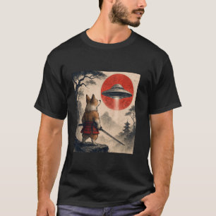 コーギー サムライ UFO レトロ 日本 浮世絵 犬 好き Tシャツ
