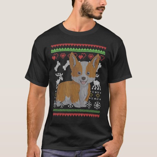 コーギー サンタクロース クリスマスパターン Tシャツ (正面)