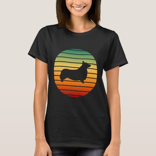 コーギー シルエット レトロ ビンテージ Tシャツ (正面)