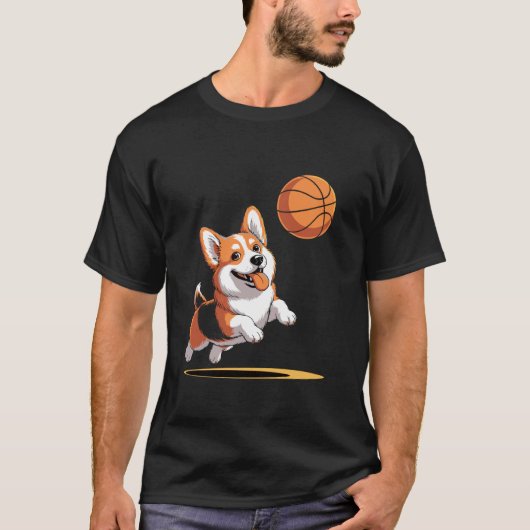コーギー スラムダンク バスケットボール Tシャツ (正面)