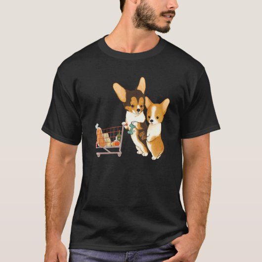 コーギー スーパーマーケット 犬 買い物 犬の飼い主 子犬 ペット Tシャツ (正面)