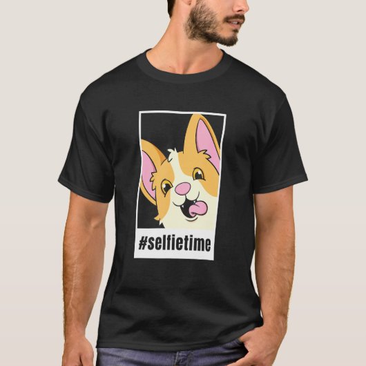 コーギー+セルフィー+動物+自撮り+犬 Tシャツ (正面)