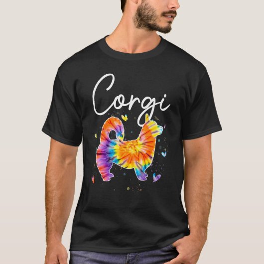 コーギー タイ・ダイ・レインボー・ドッグ Tシャツ (正面)