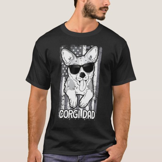 コーギー・ダッド・アメリカ国旗Tシャツ・犬のお父さん・子犬・コーギー Tシャツ (正面)